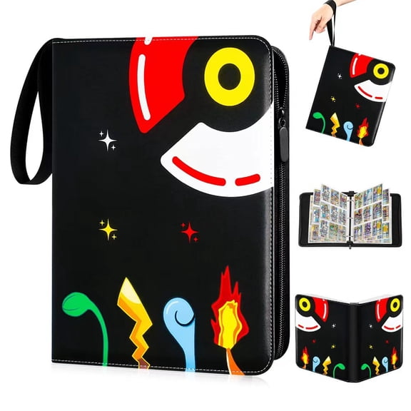 Trading Card Binder, 4-Pocket Card Binder Album with 50 Removable Sleeves, Holds 400 Cards, Zipper Card Holder Organizer for Sports Cards, Game Cards, Collectible Cards