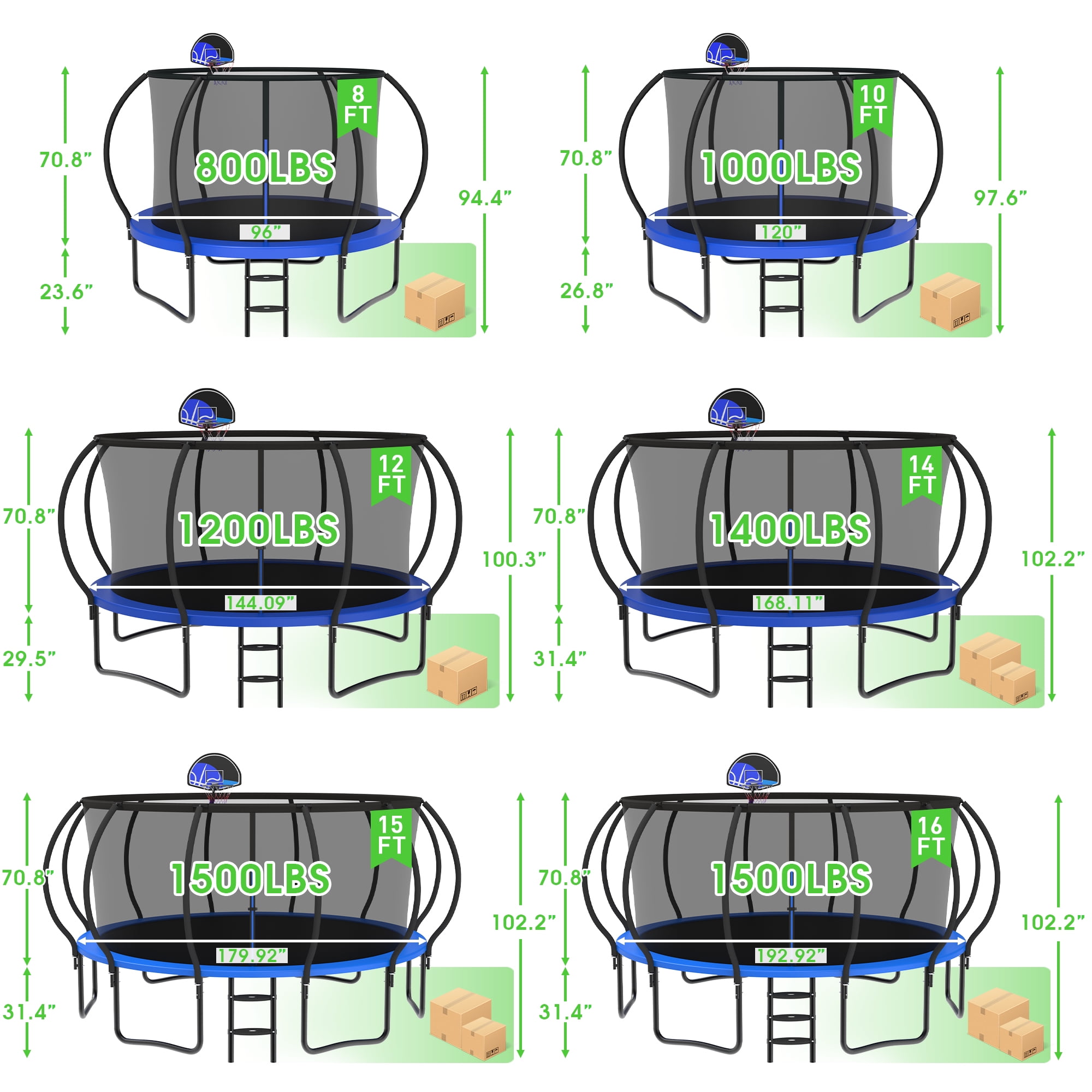 XMIKA 12FT Trampoline with Enclosure, Basketball Hoop, Ladder, Outdoor Trampolines, Heavy Duty Galvanized Full Spray Round Backyard Trampoline for Adults and Kids, 1200lbs Loading, Blue