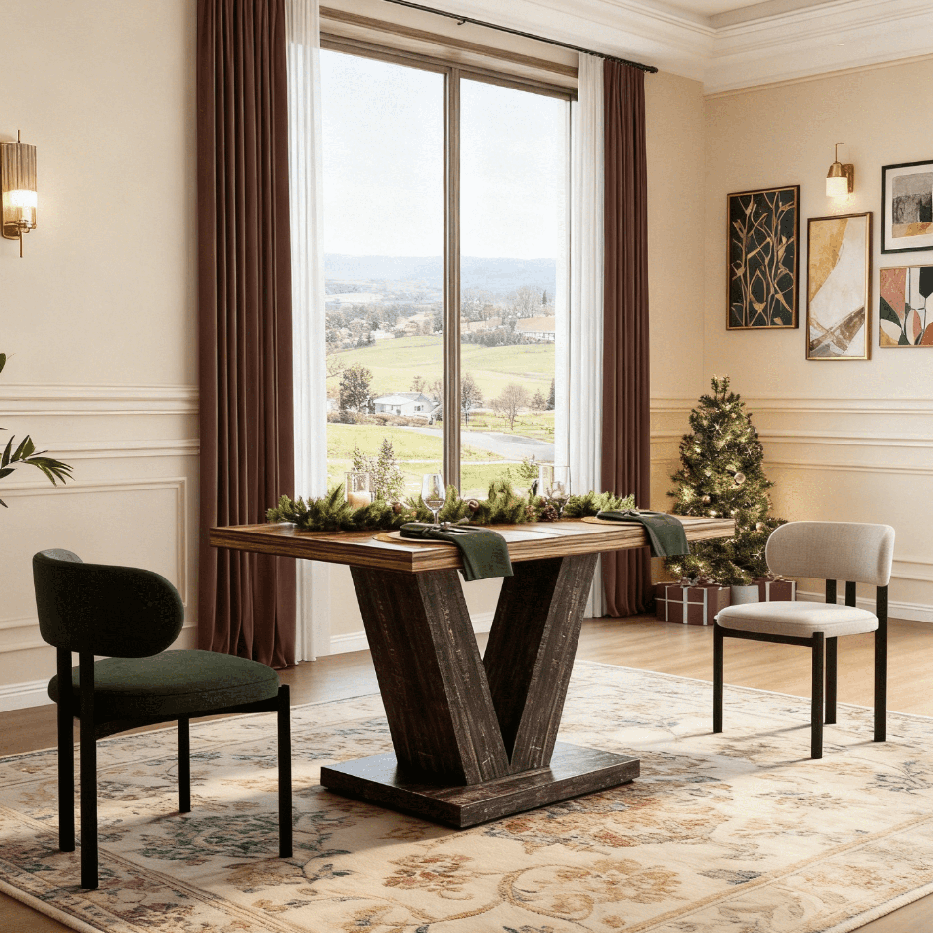 Fnova 47.24" Rectangular Farmhouse Dining Table, Wood Coffee Table for 4 People, Modern Kitchen Table for Dining Room, Brown Black (Chairs Not Included)