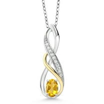Gem Stone King 0.52 Ct Yellow Citrine E-F Lab Grown Diamond 925 Silver and 10K Yellow Gold Pendant