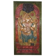 Mogul Antique Hand Carved Ganesha Barn Door MULADHARA CHAKRA Panel Wall Decor Sculpture