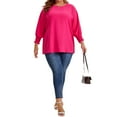 thumbnail image 5 of Agnes Orinda Women's Plus Size Chiffon Tops Batwing Ruffle Long Sleeve Casual Loose Shirts Blouses 1X Hot Pink, 5 of 7