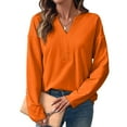 thumbnail image 4 of LEBONYARD Women's Fashion Chic V-Neck Design Solid Colored Pullover Soft Sweatshirts Casual Comfortable Long Sleeve Loose Fit Ladies Daily Tops, 4 of 8
