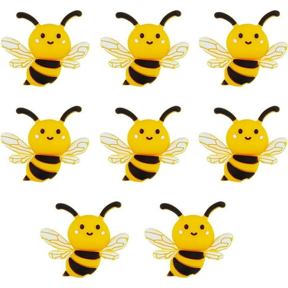 1 Set Hobbspring 8Pcs Silicone Focal Beads Bees Yellow 25.5x29.5x13.5mm Hole: 2mm