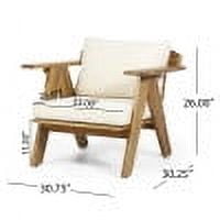 Outdoor Cushioned Single Chair Set of 2, Acacia Wood Frame Relaxing Seats for Patio Garden, Teak and Beige