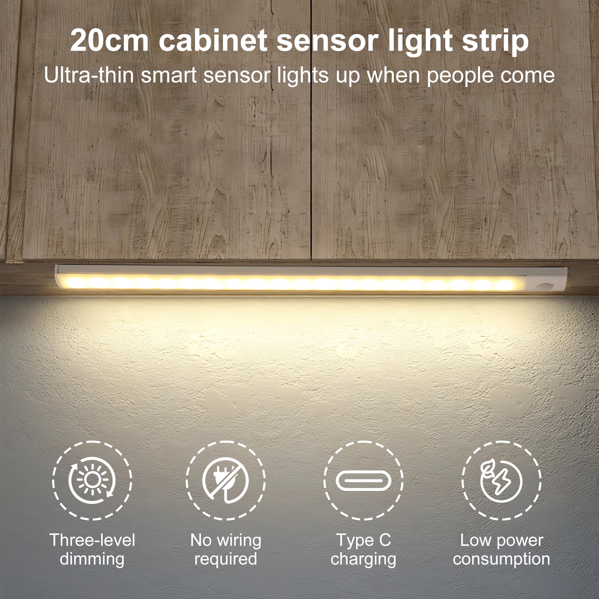 INSMART 4-Pack Under Cabinet Lights with 40 LED, USB Rechargeable Motion Sensor Closet Lighting for Kitchen Wardrobe, 3-Speed Dimming, No Wiring, Magnetic Strip (7.9in)