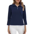 thumbnail image 2 of HLKJKLS Long Sleeve Shirts For Women Solid Color Long Sleeve Collar Slimming Base Shirt Cotton Spring Winter Casual Blue M-4Xl, 2 of 9