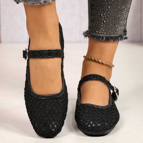 Women's Flats Shoes Ballet Flats Womens Knit Mesh Washable Dress Shoes Comfortable Slip on Loafers for Women Breathable Business Casual Shoes Black 7.5