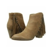 DOLCE VITA Womens Brown Chain Fringed Padded Juneau Round Toe Block Heel Zip-Up Leather Booties 9.5