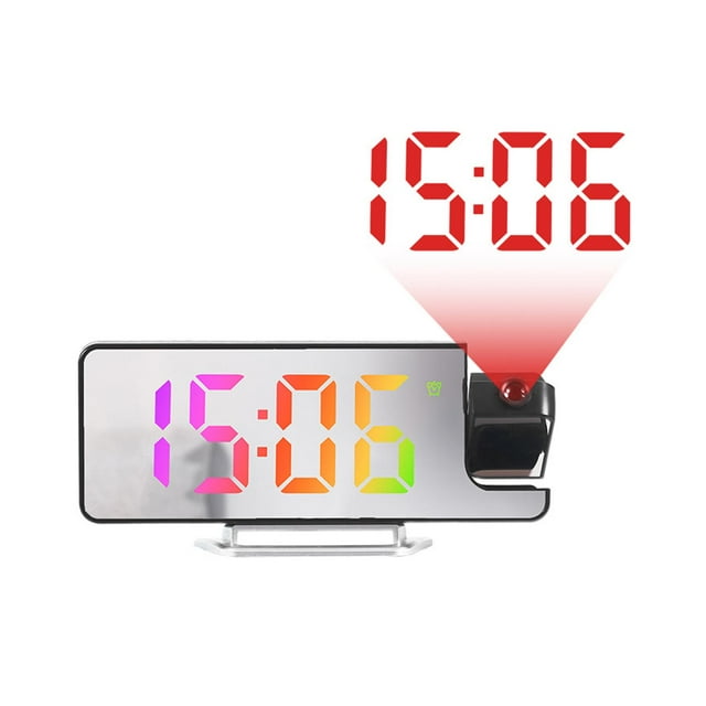 Reloj despertador con proyección, temperatura, fecha, día, espejo, reloj digital, luz nocturna LED Multi