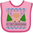 thumbnail image 3 of Inktastic My 1st Chrismukkah Sweater Style with Menorah and Trees Boys or Girls Baby Bib, 3 of 4