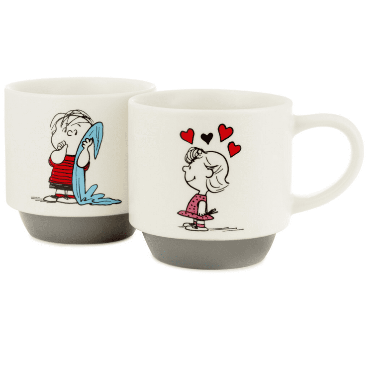 Hallmark Peanuts Linus and Sally Roses Are Red Stacking Mugs Set of 2 New