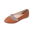 thumbnail image 2 of IEMIEMIEM Womens Rhinestone Ballet Flats Pearl Round Toe Flat Shoes Comfortable Soft Leather Slip On Daily Dress Ballet Flats Light Brown 10 Wide, 2 of 7