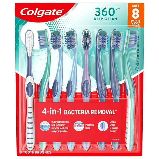 Colgate 360° Whole Mouth Deep Clean Toothbrushes, Soft 8 ct.