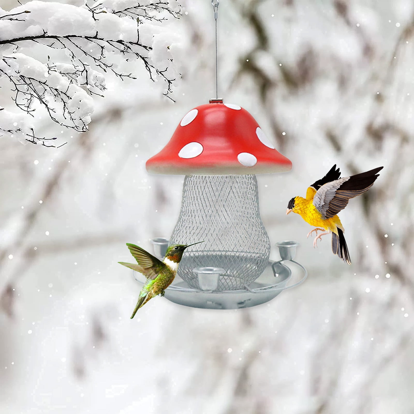 sruoe Hummingbird Feeder, Hanging Hummingbird Feeder Outdoor, Small Hummingbird Feeders, Ant Moat Perch Decor Bird Feeders for Garden Patio Window Backyard, Iron