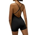thumbnail image 2 of One Piece Jumpsuit for Women Sleeveless Backless Yoga Bodysuit with Padded Bra Shorts Sports Bodycon High Elastic Womens Outfits Black L, 2 of 9
