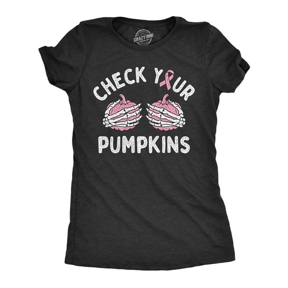 Womens Check Your Pumpkins T Shirt Funny Halloween Breat Cancer Awareness Tee for Ladies Womens Graphic Tees