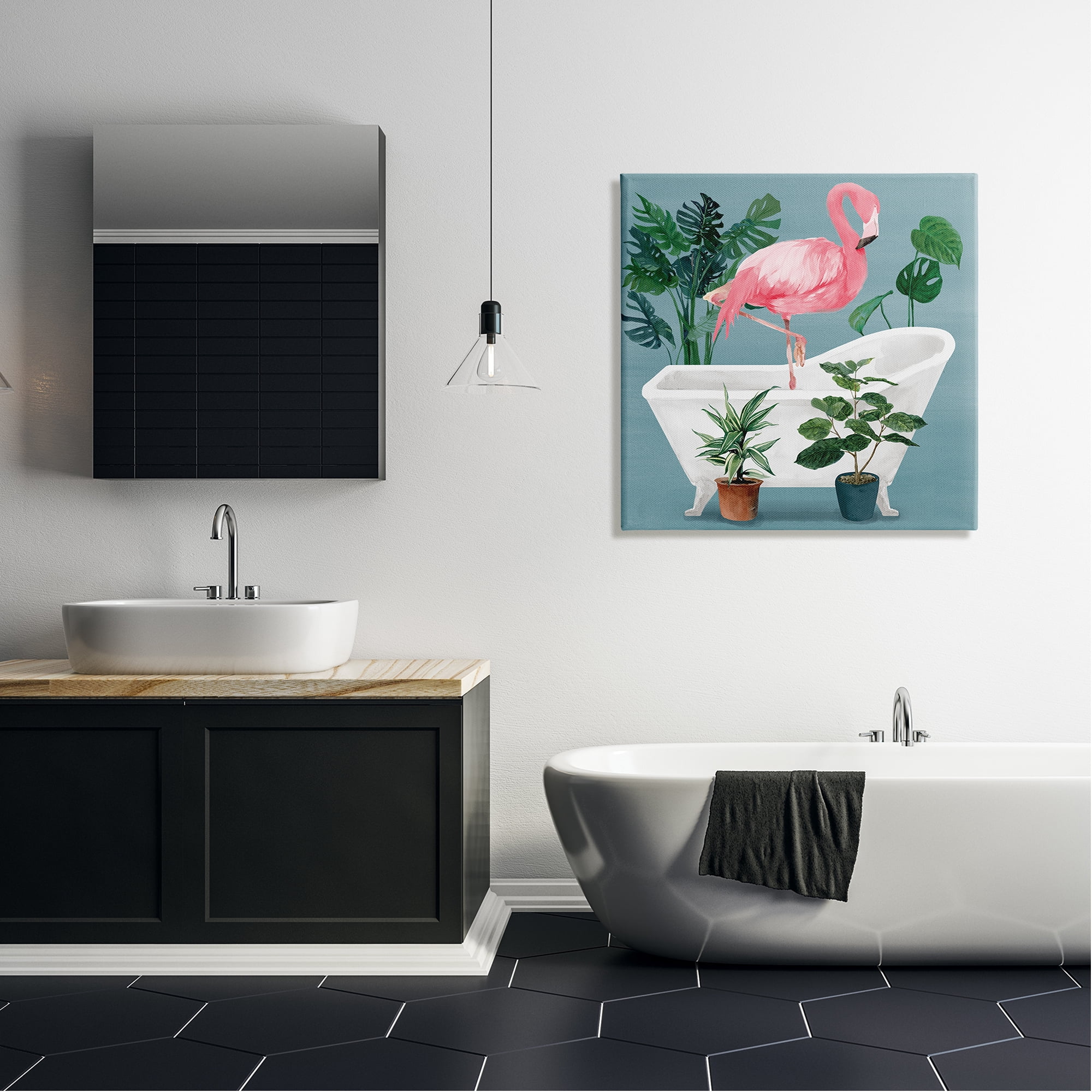 Stupell Industries Botanical Flamingo Bathroom Animals & Insects Painting Gallery Wrapped Canvas Art Print Wall Art, 30 x 30