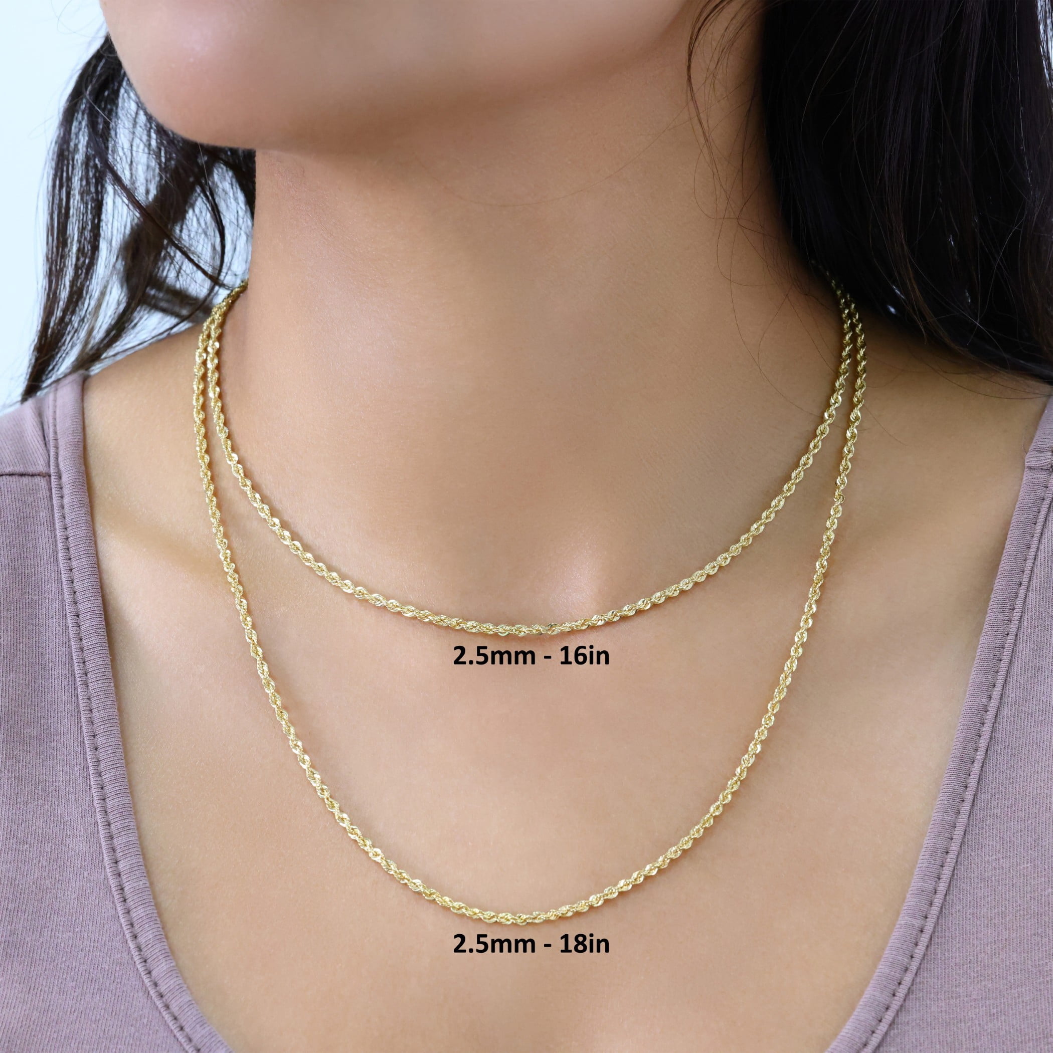 Nuragold 10k Real Yellow Gold 2.5mm Rope Chain Diamond Cut Lightweight Necklace (16"-30") Italian Jewelry for Men & Women