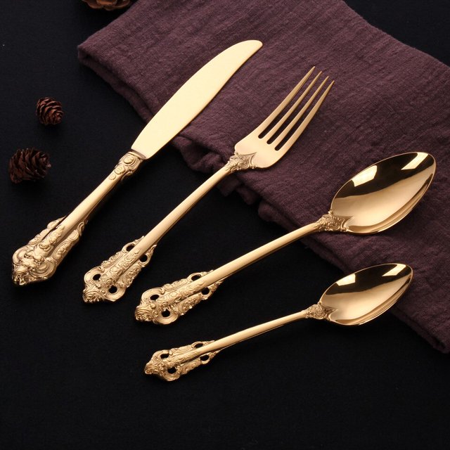 Vajilla de plata dorada, juego de cubiertos, tenedores, cuchillos, cucharas, Palace Premium, vajilla occidental, venta al por mayor Fivean unisex