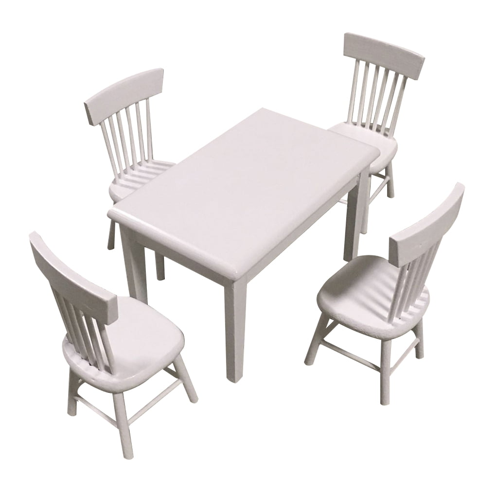 White 5pcs Dining Room Table Chair Set for 1:12 Dollhouse Miniature Furniture 