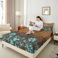 thumbnail image 4 of Manfei Teal Floral Flowers 4pcs Bed Sheets,Exotic Style King Sheets,Retro Vintage Super Cozy Sheet Set,Breathable Home Decor, 4 of 7