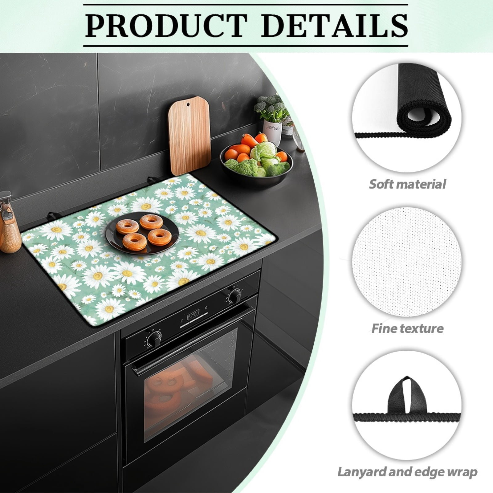 Renewold Stove Top Cover for Glass Stove Top, Ceramic Glass Stove Cover Mat Oil Resistant Prevent Scratching Oven Mat Protector Expands Usable Space, Daisy Green