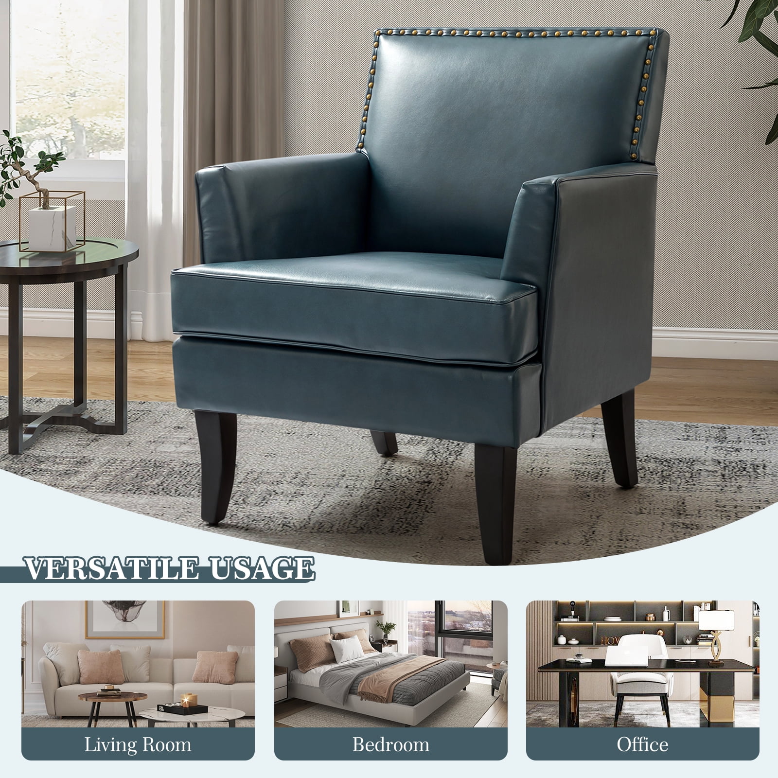 Modern Vegan Leather Accent Chair Set of 2 Upholstered Sofa Chair