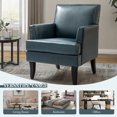 thumbnail image 3 of Modern Vegan Leather Accent Chair Set of 2, Upholstered Sofa Chair with Arms & Wooden Legs Home Living Room, Turquoise, 3 of 7