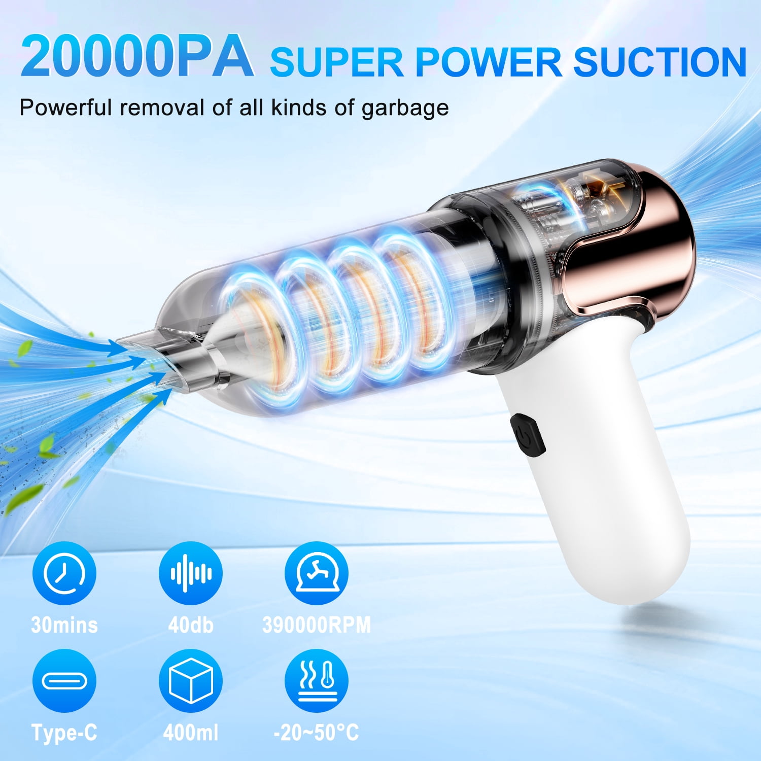 Wireless Handheld Car Vacuum Cleaner, 4 in 1 Portable Vacuum Cleaner, 20000Pa High Power Cordless Air Duster with Multi-Nozzles, Rechargeable Dust Busters for Car, Home, Office, Pet, White