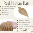 thumbnail image 2 of MY-LADY Clip In Remy Topper Hairpiece With Bangs Human Hair Clip On Toupee Wispy Bangs For Women Middle Part With Hair Loss Thinning Hair #12P613 Golden Brown & Bleach Blonde, 2 of 7