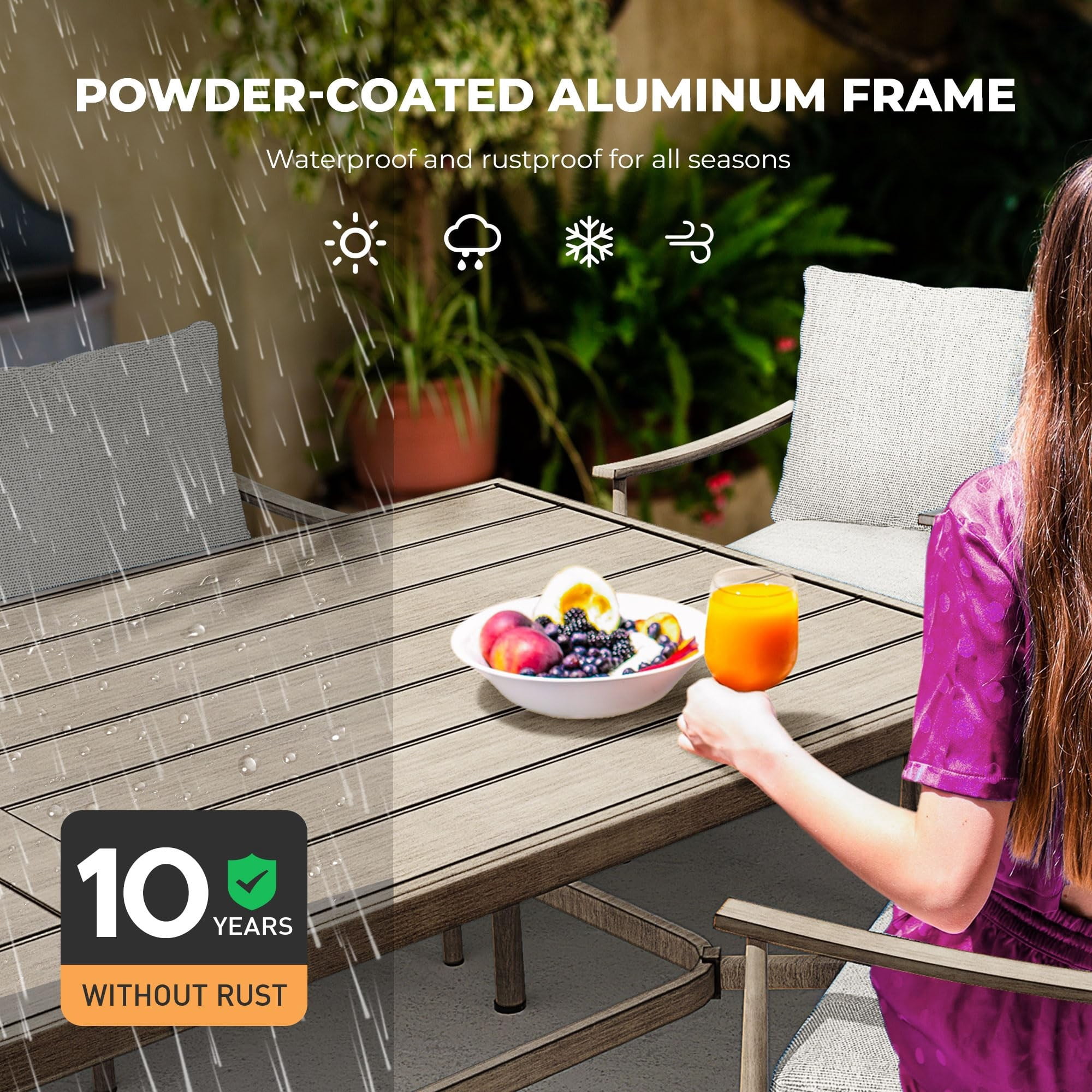 Patio Dining Table for 8, 84 Inch Outdoor Aluminum Table with Umbrella Hole, All Weather Rectangle Patio Table for Backyard Garden Poolside Deck, Dark Gray