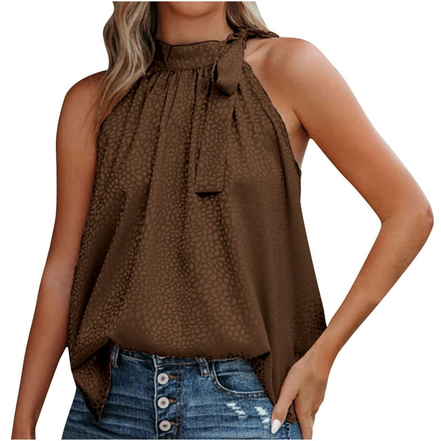 Crop Tops d'Été pour Femmes Col Rond Sans Manches Ajusté Couleur Unie Imprimé Léopard Tee Tops