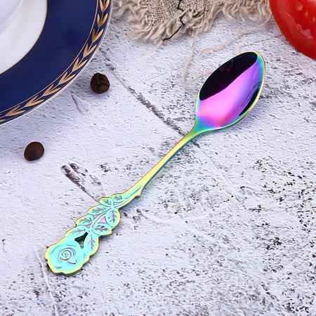 

Gold Plated Teaspoon String Long Handle Rose Flower Tea Coffee Spoon Creative Design Tableware Kitchen Gadgets Ice Cream Tools