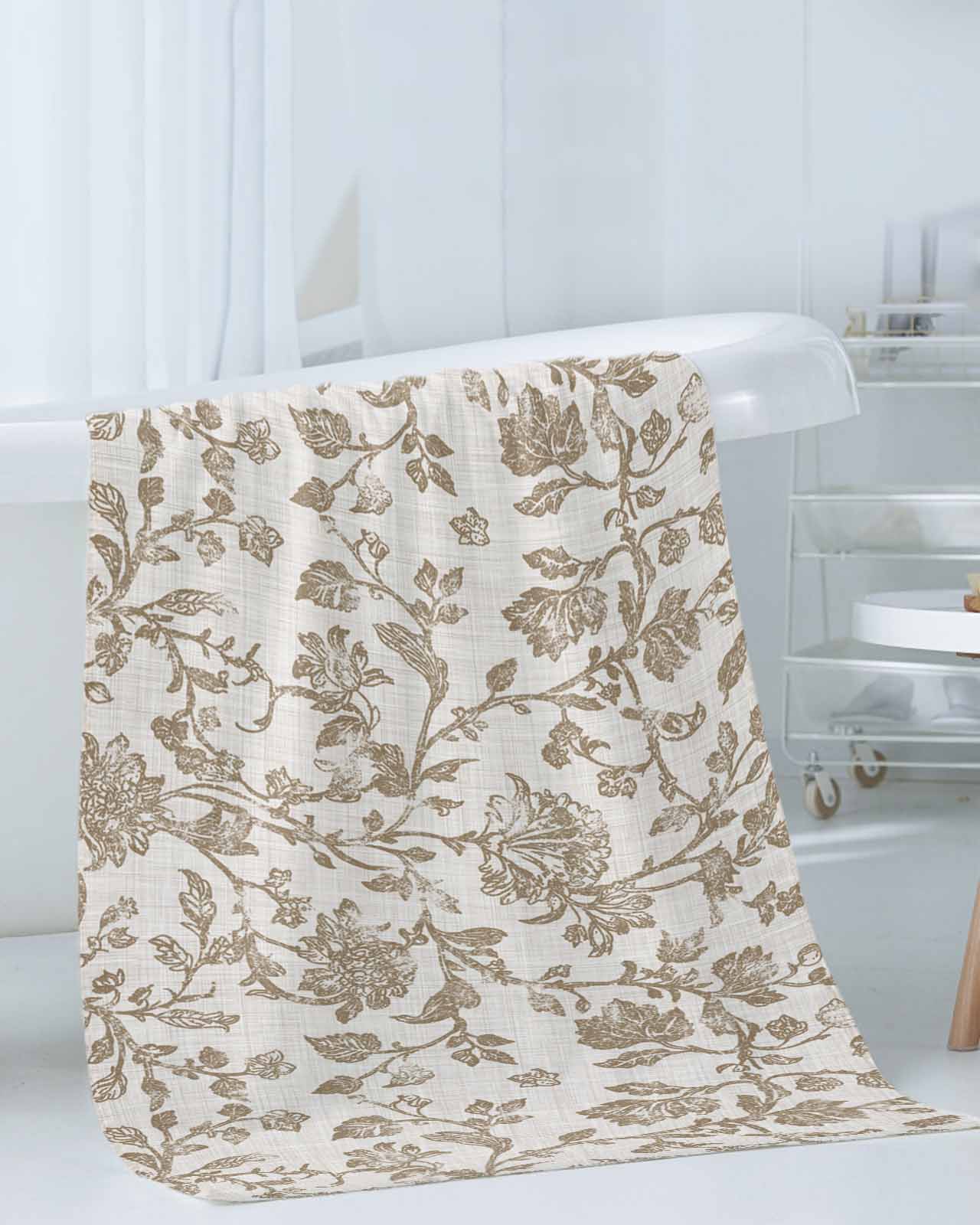 Farmhouse Khaki Bath Towels for Bathroom Set,Luxury Microfiber Towels Gifts for Women,Quick Dry Beach Kitchen Hand Hair Face Towel and Dish Washcloth,Vintage Flower Leaf Botanical Plant Towels+Set