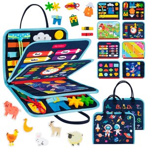 COWIN Busy Board Montessori Toy, 8 Pages, Ages 1-4