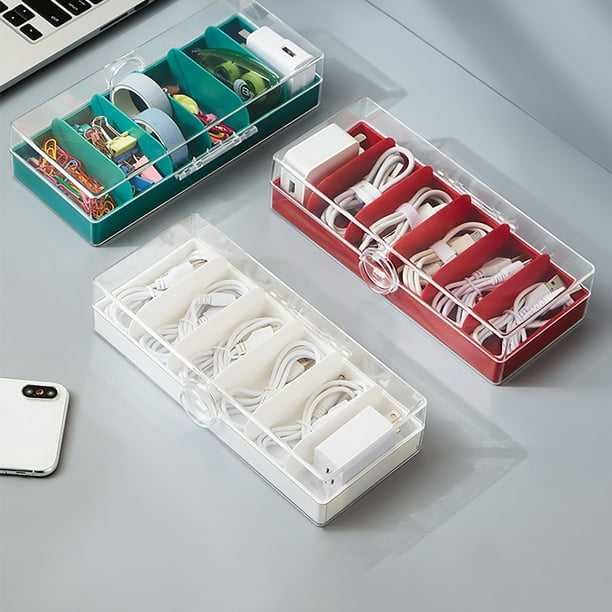 Boîte de gestion de câble en plastique, organisateur de cordon  d'alimentation transparent avec 8 compartiments, organisateur de câble de  bureau