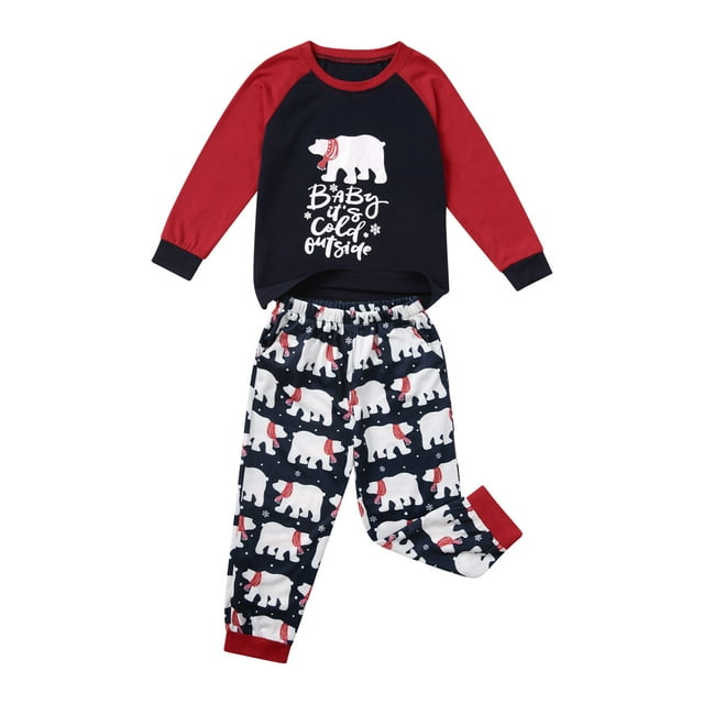 FOCUSNORM Pyjamas Assortis Parent-Enfant, Hauts Cartoon Bear avec Pantalon/combinaison