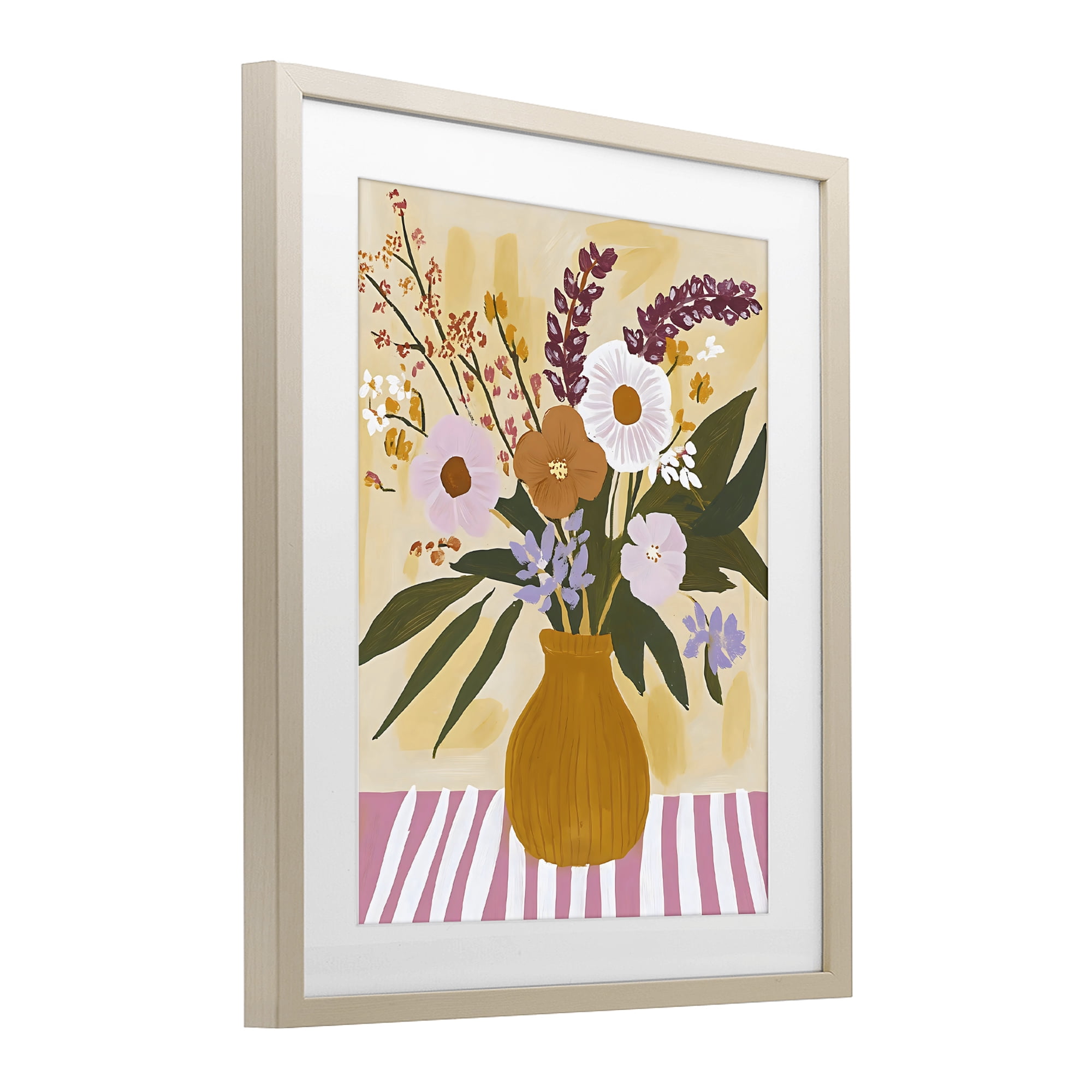 Stupell Industries Boho Flowers on Pink Stripes Birch Framed Print Under Glass, design by Creative Studio