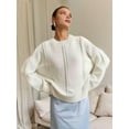 thumbnail image 4 of Women'S Chunky Knit Sweaters 2025 Fall Long Sleeve Crew Neck Oversized Pullover Tops Winter Fashion Clothes Milky M, 4 of 8