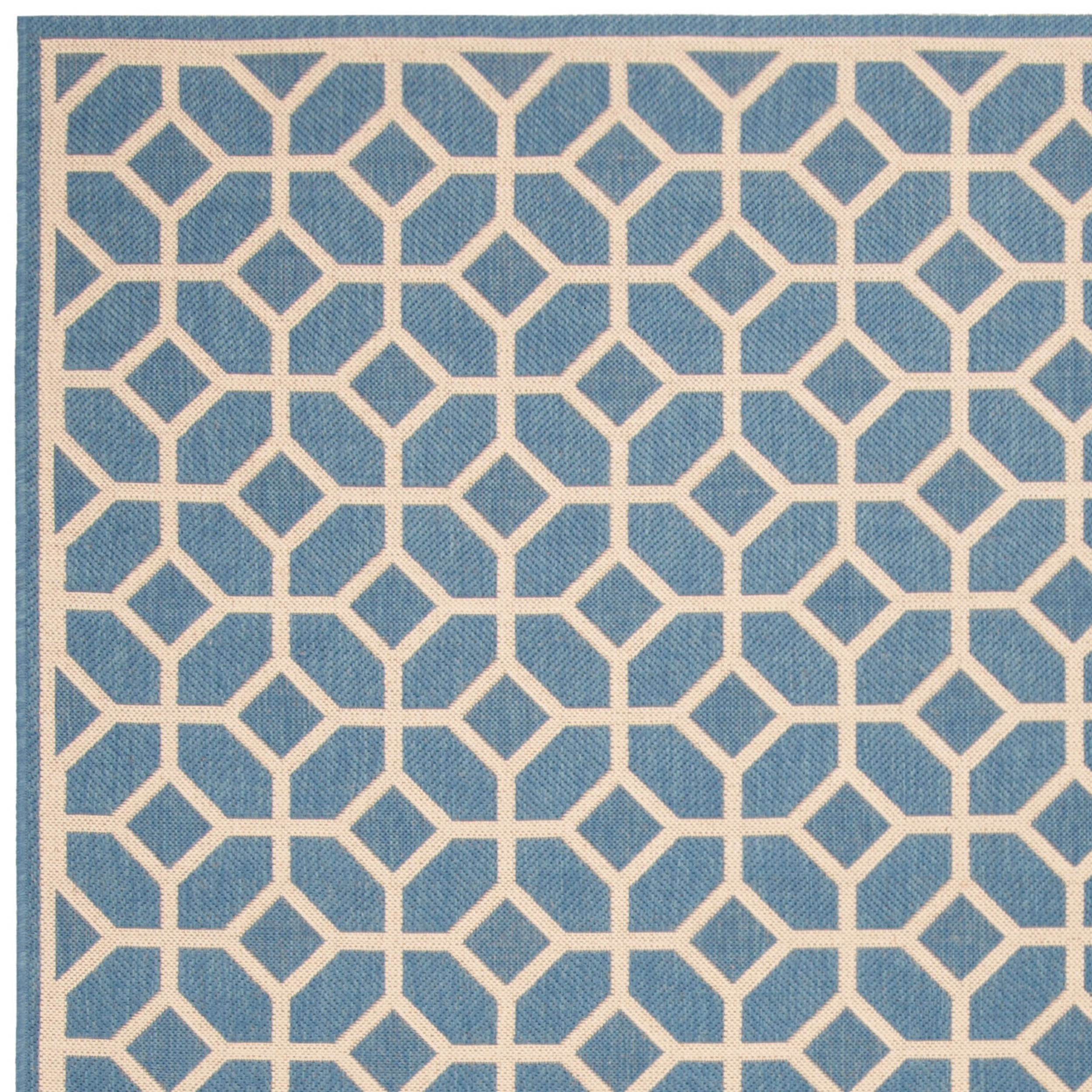 SAFAVIEH Beach House Theo Geometric Indoor/Outdoor Area Rug Blue/Cream, 8'6" x 12'