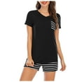 thumbnail image 1 of GDREDA Pyjama pour Femme Femmes Pyjama d'Été Rayé Col en V Poche Manches Courtes Short Ensemble de Pyjama Femmes Ensembles de Pyjama pyjamas Noir,G, 1 of 6