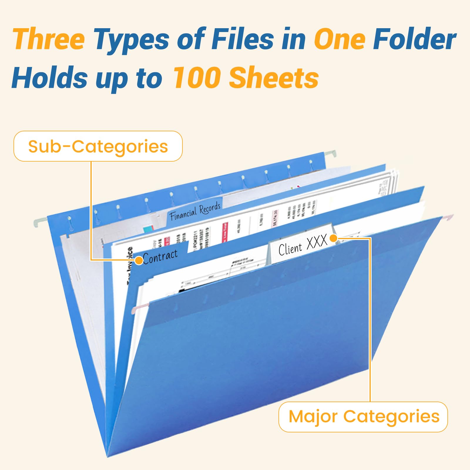 Classification Hanging File Folders with 2 Dividers, Goefun Letter Size Colored Classification Folders 20 Pack, 5 Color Assorted, Designed for Drawer, Cabinet, File Box, with 1/5-Cut Adjustable Tabs