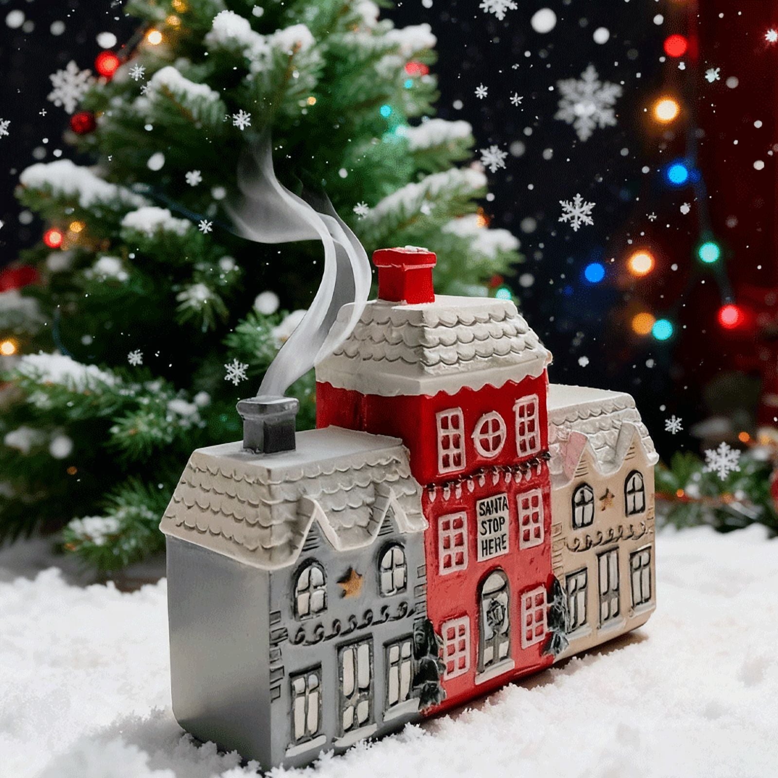 Christmas Gingerbread House Incense Burner, Christmas Log Cabin Snowy Winter Incense Cone Burner , Chimney Resin Snow Winter Cottage,Resin Chimneys Backflow Incense Holder For Home