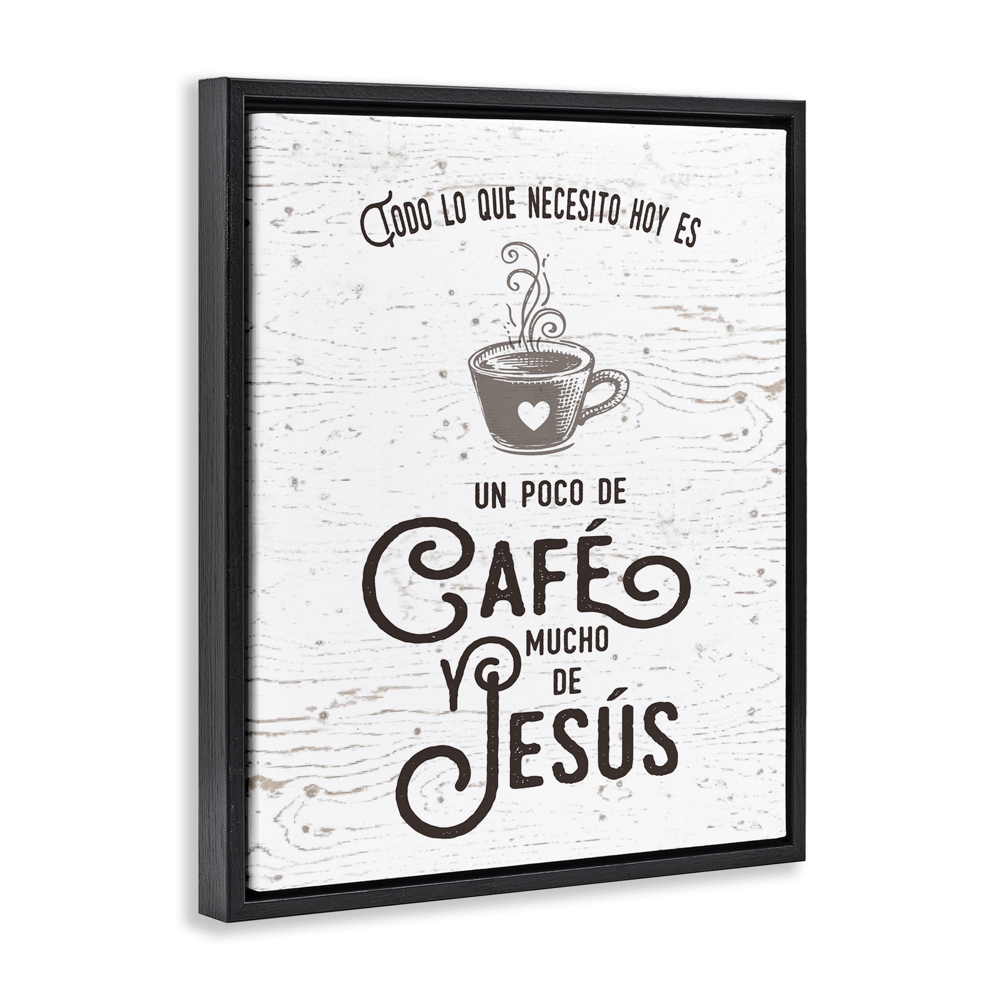 Stupell Industries Café y Jesús Religious Quotes and Sayings Painting Black Floater Framed Art Print Wall Art, 17 x 21