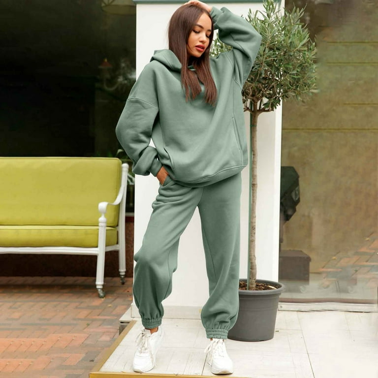 YUHAOTIN Trendy Outfits for Women Women's Solid Color Korean Style Fashion  Hooded Sweatshirt and Pants Set 2 Piece Outfit Going Out Outfits Women  Sweatsuits Sets 