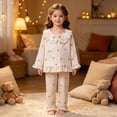 thumbnail image 2 of FYDUU Children's Pajama Sets Girls Long Sleeve Pajamas Cute Bow Print Tops Pants Loungewear Soft Sleepwear Two Piece Outfits 8-9 Years, 2 of 5