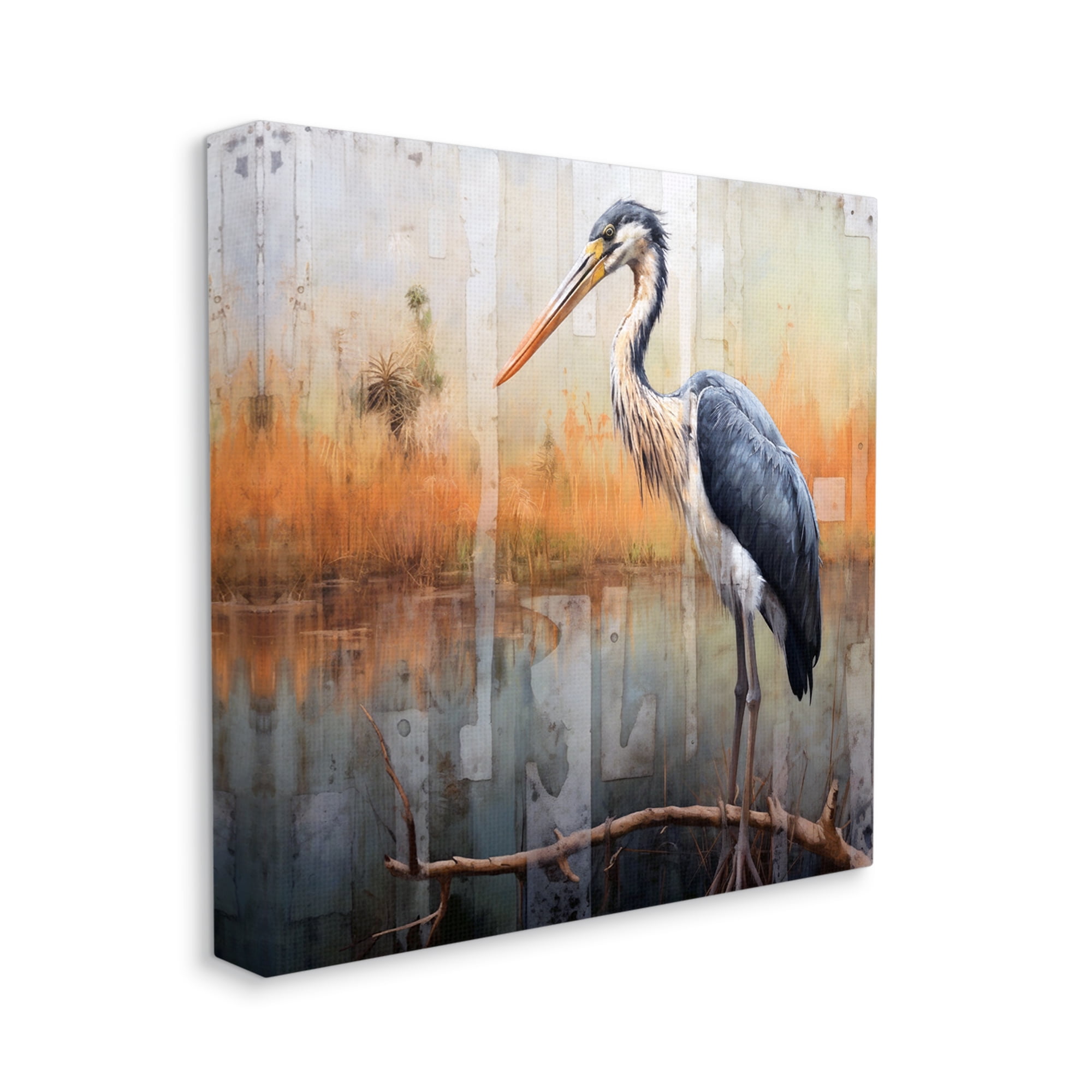 Stupell Industries Heron Bird Abstraction Animals & Insects Painting Gallery Wrapped Canvas Art Print Wall Art, 17 x 17