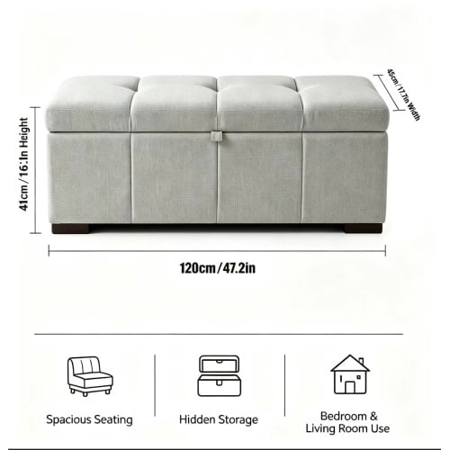 Upholstered Rectangular Storage Ottoman Bench, End of Bed Bench with Hidden Storage, Multi-Use Footrest & Shoe Stool for Bedroom, Living Room, Entryway, Gray