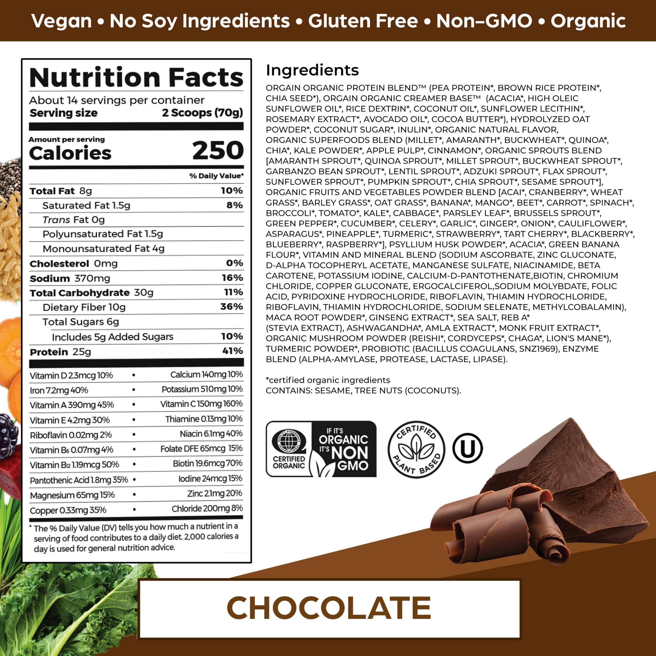 Orgain ® Organic Plant Based Perfect Meal Protein Powder Choclate